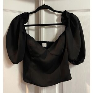 Wilfred Shirt Womens 4 Black Puff Sleeve Sweetheart Smocked Back Side Zip Crop